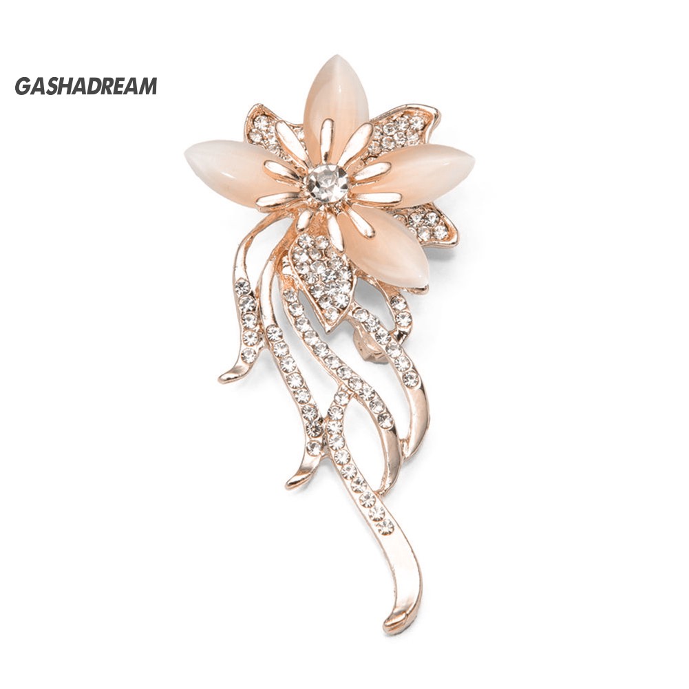 ♉GD Fashion Women Charming Rhinestone Opal Flower Bouquet Brooch Pin Wedding Bridal