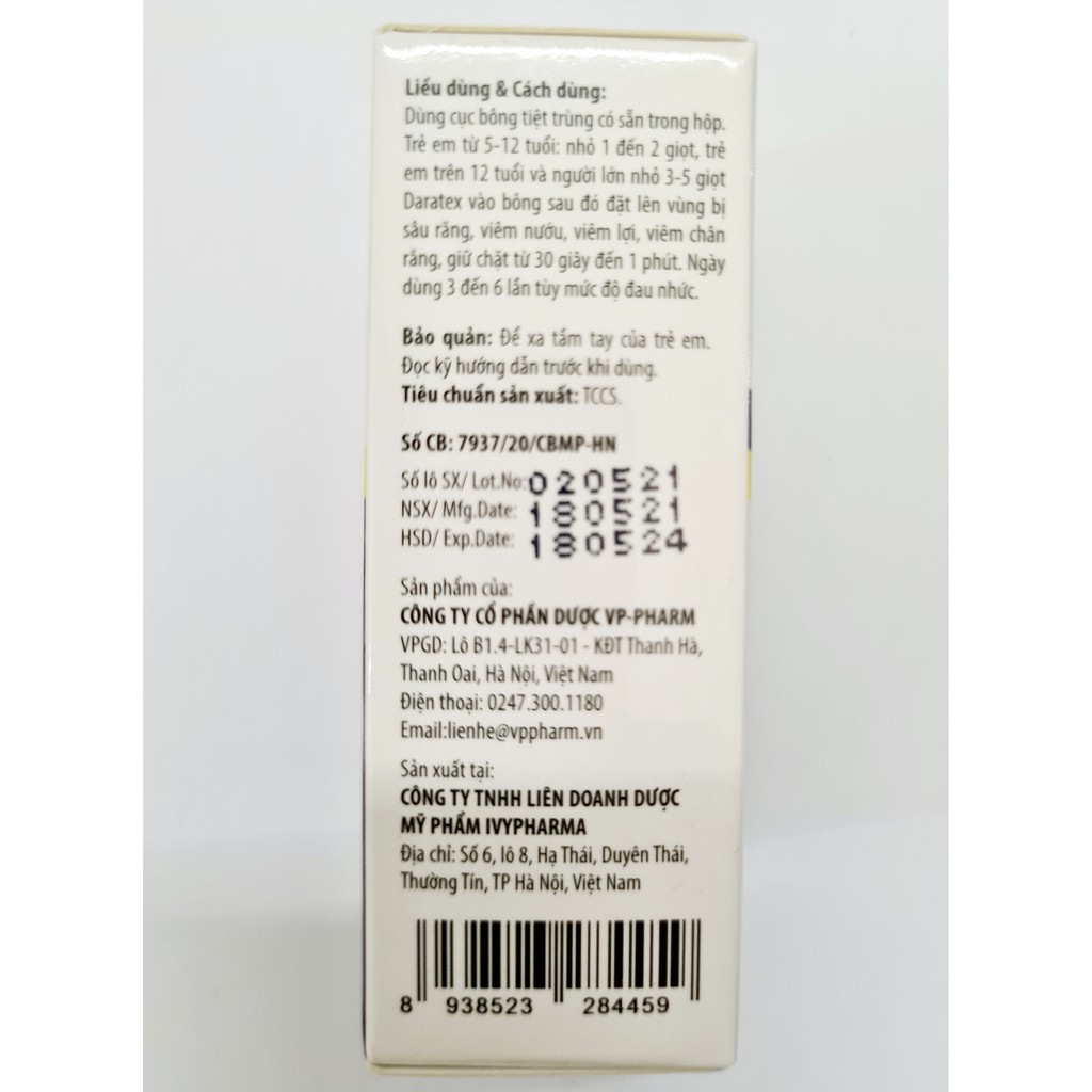 Dung dịch chấm sâu răng Daratex thảo dược 10ml