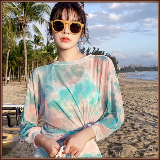 Bộ Đồ Bơi 3 Món Áo Chống Nắng Phối Quần Short Thời Trang Xinh Xắn Cho Nữ