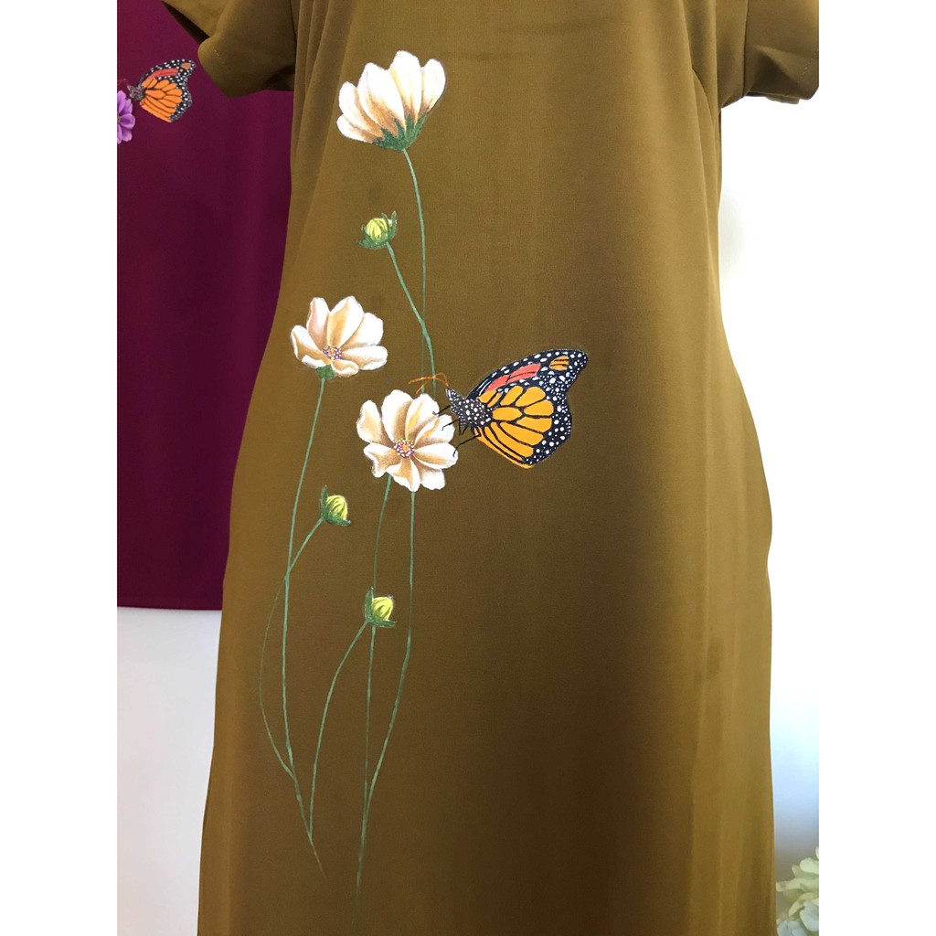 Váy Đầm Trung Niên Vẽ Tay - Vải UMI Cao Cấp - Kiểu Dáng Suông - Size 48kg đến 92kg.