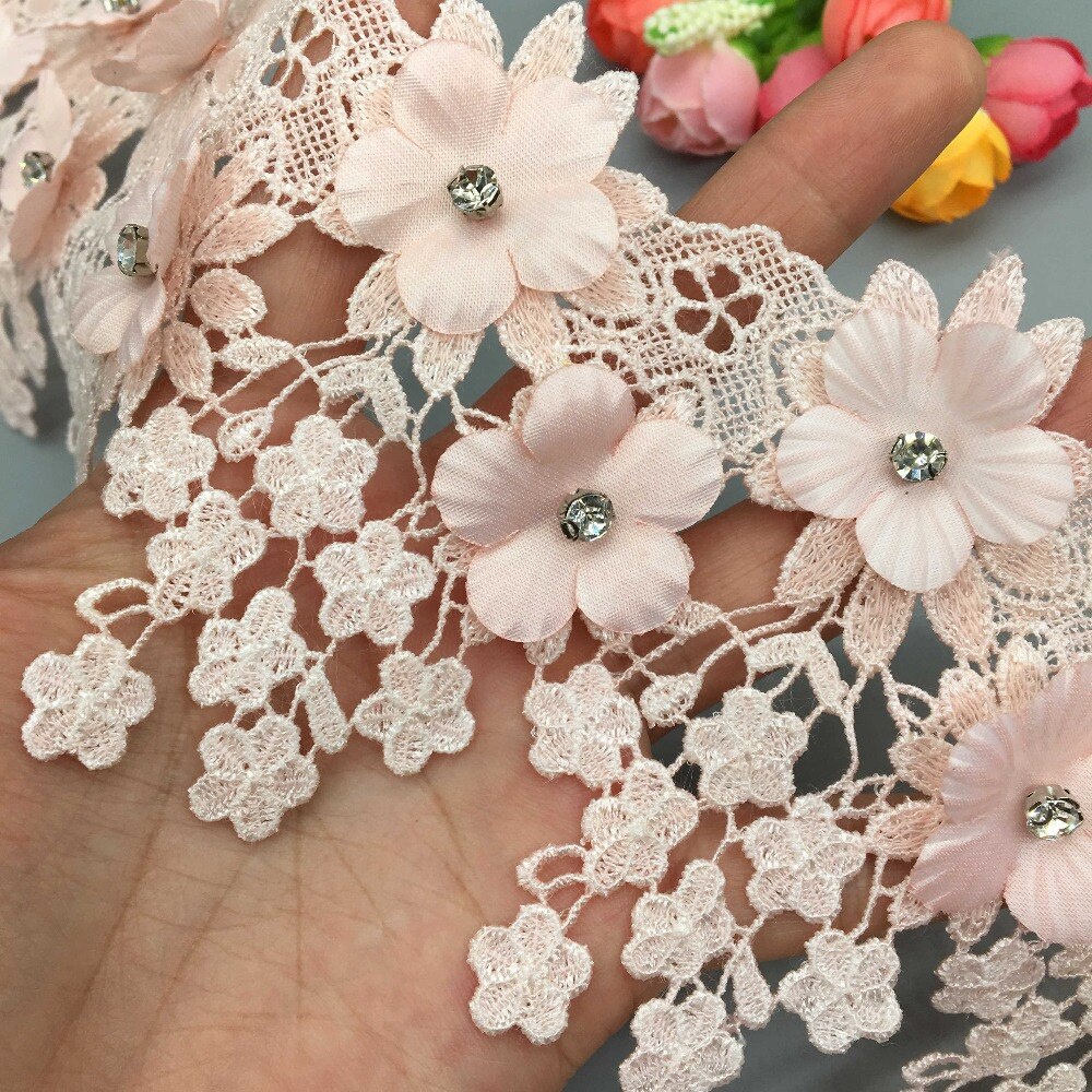 Dây Ruy Băng Thêu Ren Hoa 3D Kiểu Vintage 1Yard Dùng Trang Trí Đám Cưới