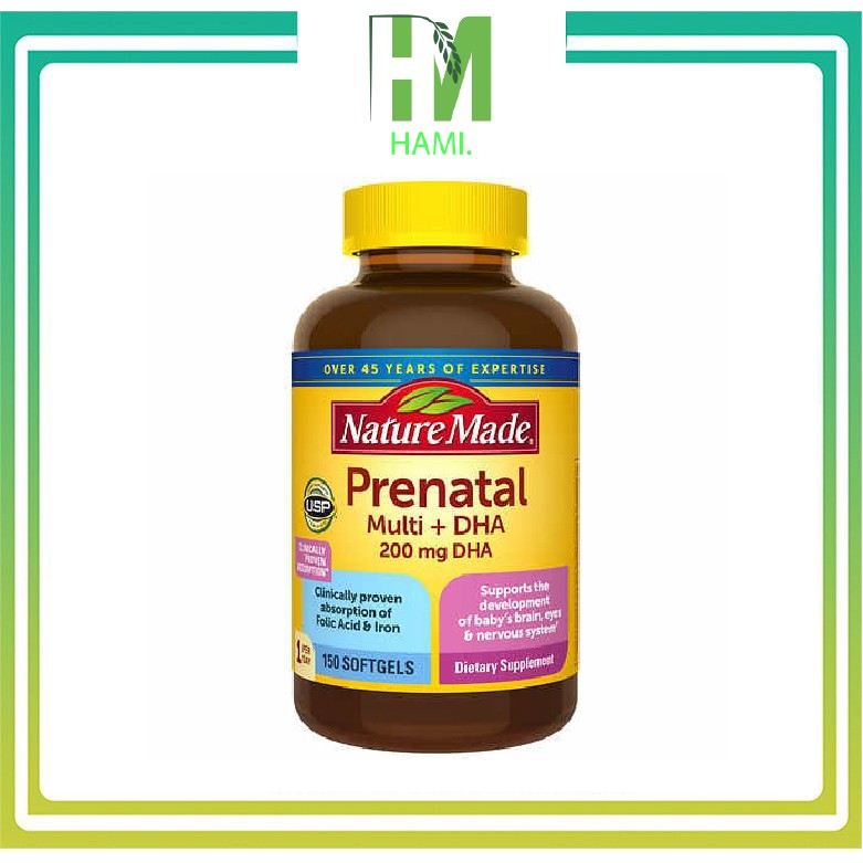 Bổ bầu, Viên uống vitamin bà bầu Nature Made prenatal multi DHA 150v Date 1/2023