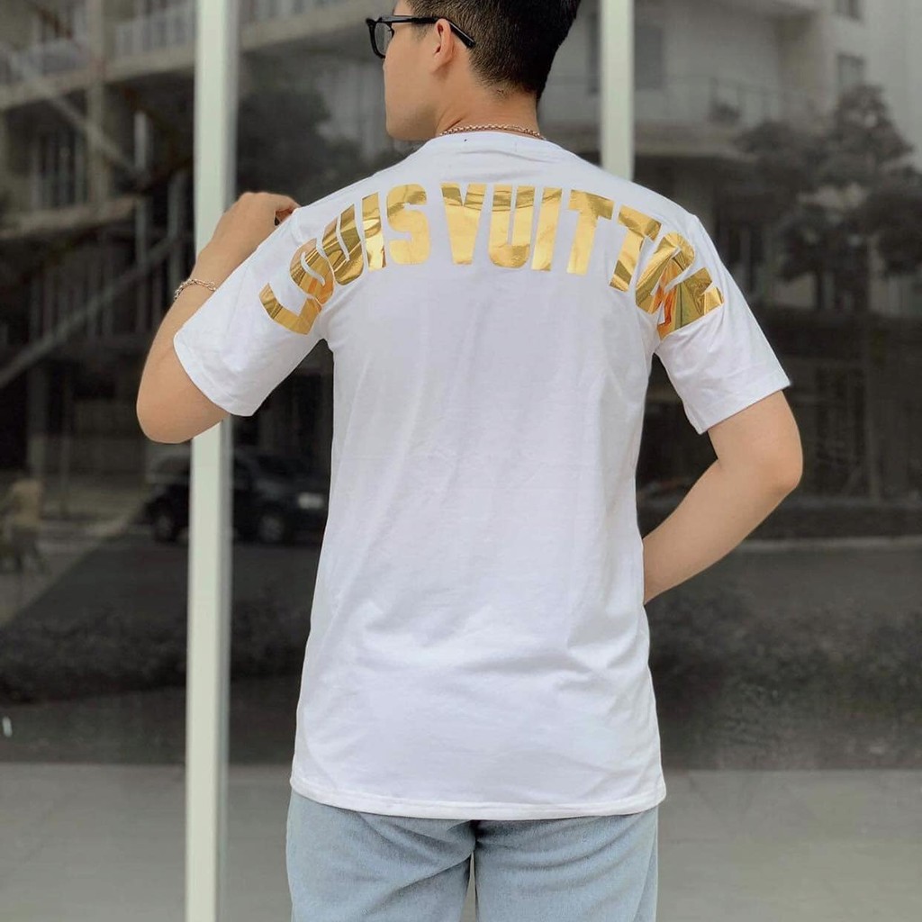 Áo phông LV chữ tráng gương vàng chất [FREESHIP] Áo phông cotton chất đẹp mát áo unisex,áo phông trắng đen các kiểu Q101