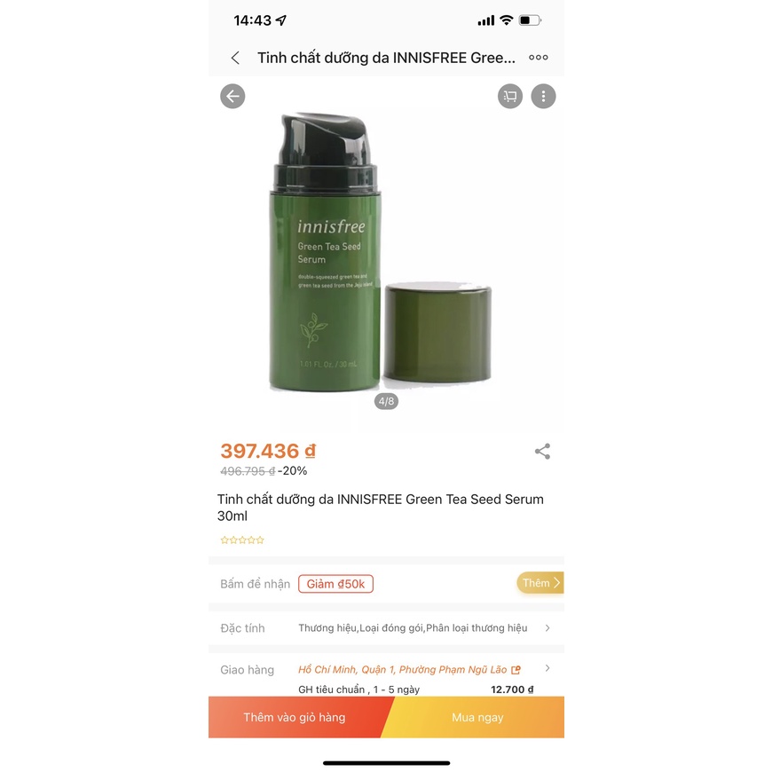 Tinh Chất Giảm Mụn và Chống Lão Hóa Từ Hạt Trà Xanh Innisfree The Green Tea Seed Serum 30ml (Hàn Quốc)