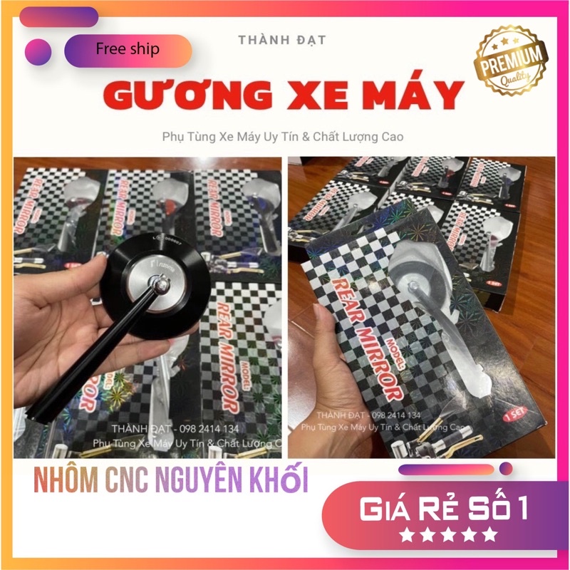 Gương kính chiếu hậu xe máy FREESHIP❤Giá 1 chiếc❤ CNC nguyên khối cao cấp kiểu dáng tròn Ryzoma CNC nhôm nguyên khối