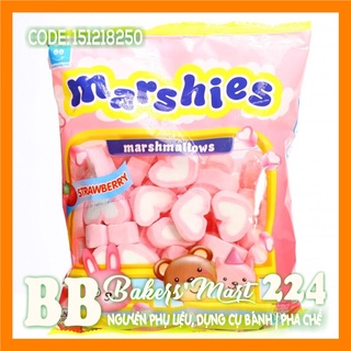 250GR - Kẹo xốp bông gòn hình TRÁI TIM hồng trắng Marshmallows MARSHIES vị DÂU - Gói 250gr