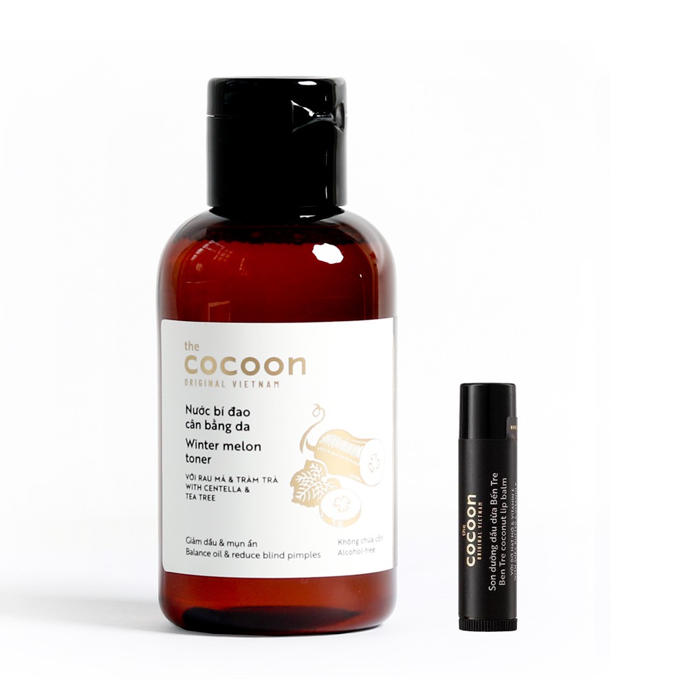 Combo Toner Nước bí đao cân bằng da Cocoon 140ml + Son dưỡng dầu dừa Bến Tre cocoon 5g