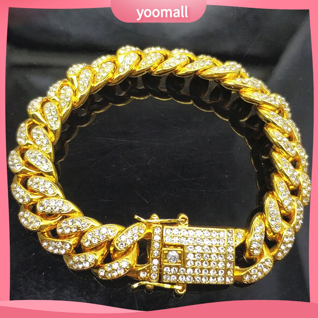 Vòng Tay Dạng Chuỗi Xích Đính Đá Sáng Bóng Phong Cách Hip Hop Cho Nam Giới