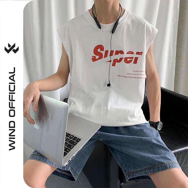 Áo thun tanktop unisex sát nách form rộng SUPER nam nữ ulzzang Wind