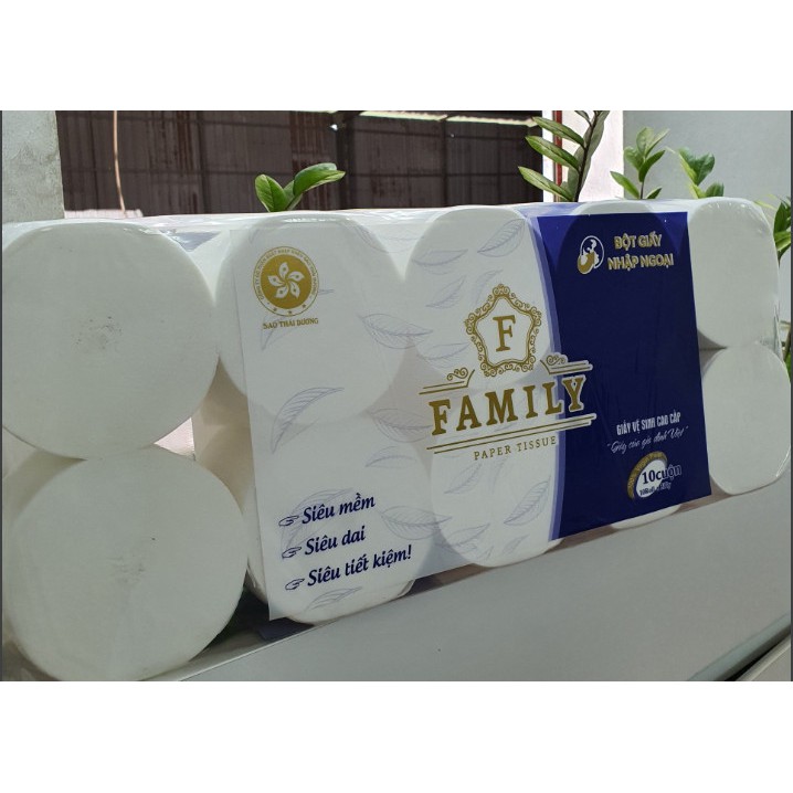 Giấy vệ sinh, giấy ăn cao cấp Family H Hà Nội siêu mịn siêu dai không lõi, có lõi 1 lốc 10 cuộn 3 lớp