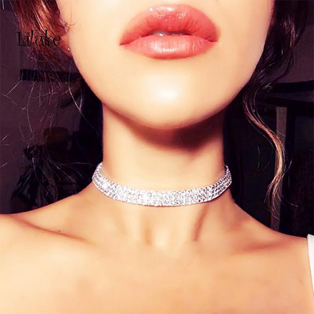 Vòng Cổ Choker Bản Rộng Đính Đá Lấp Lánh Thời Trang Dành Cho Nữ