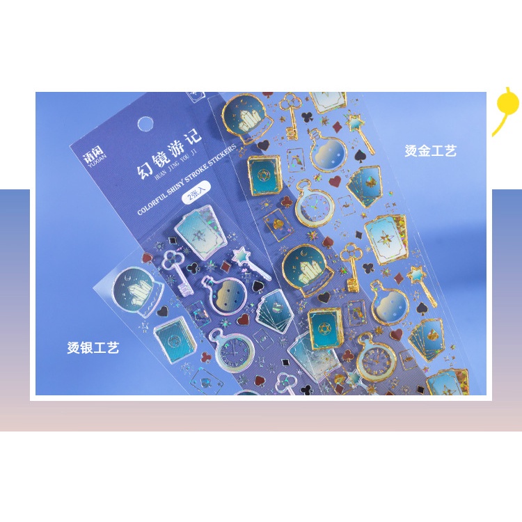 Set 2 tờ sticker viền nhũ vàng, bạc nhiều mẫu decor toploader, trang trí