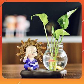 Bộ tượng gốm sứ hình động vật kèm lọ hoa trồng cây, nuôi cá
