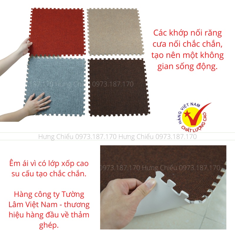 Thảm nỉ ghép trải sàn miếng chống trơn trượt trải phòng khách Tường Lâm tấm 30x30cm