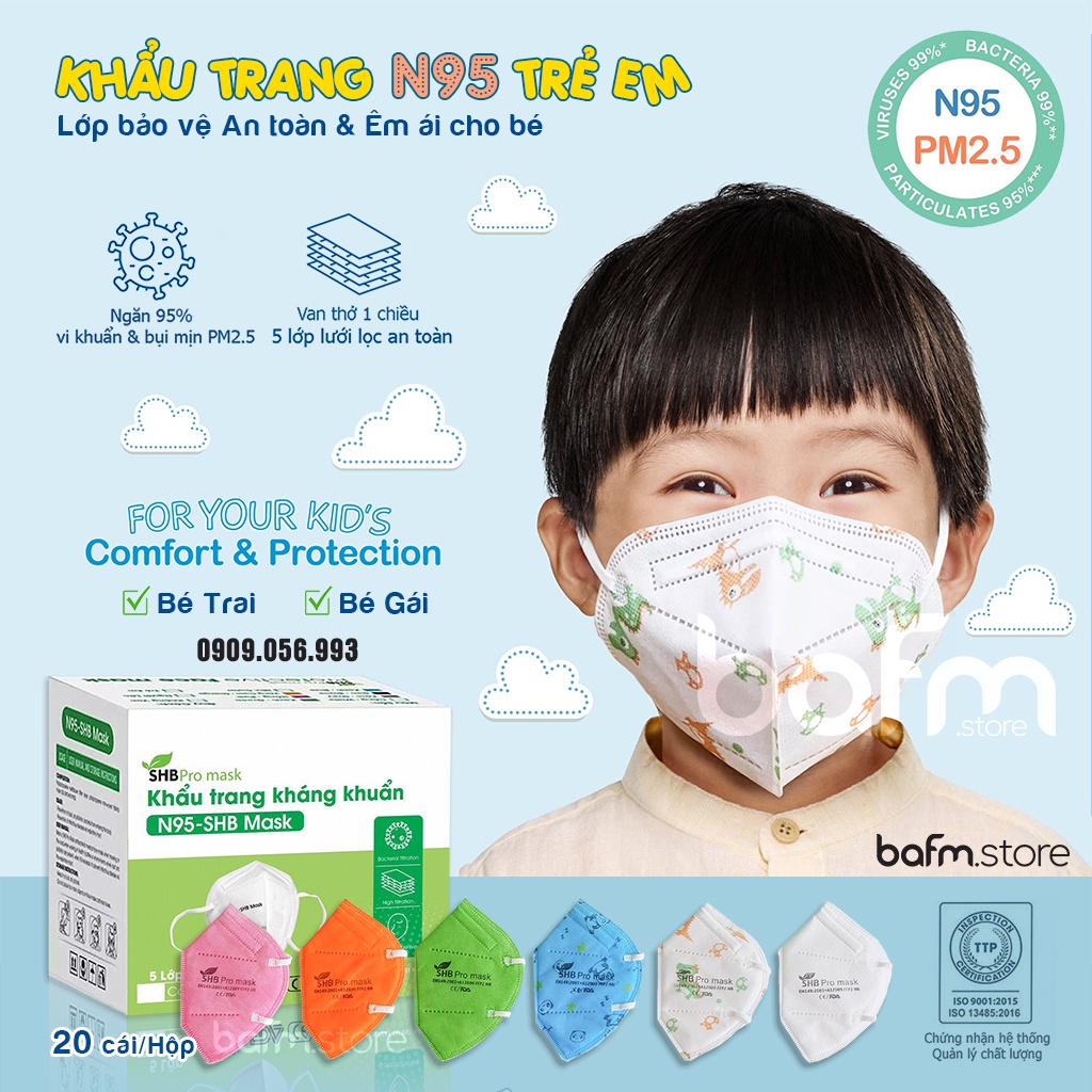 Khẩu Trang Trẻ Em N95 - SHB Pro Mask Kids - Khẩu Trang Nhiều Màu cho Bé Trai và Bé Gái - Baoan-fs.com