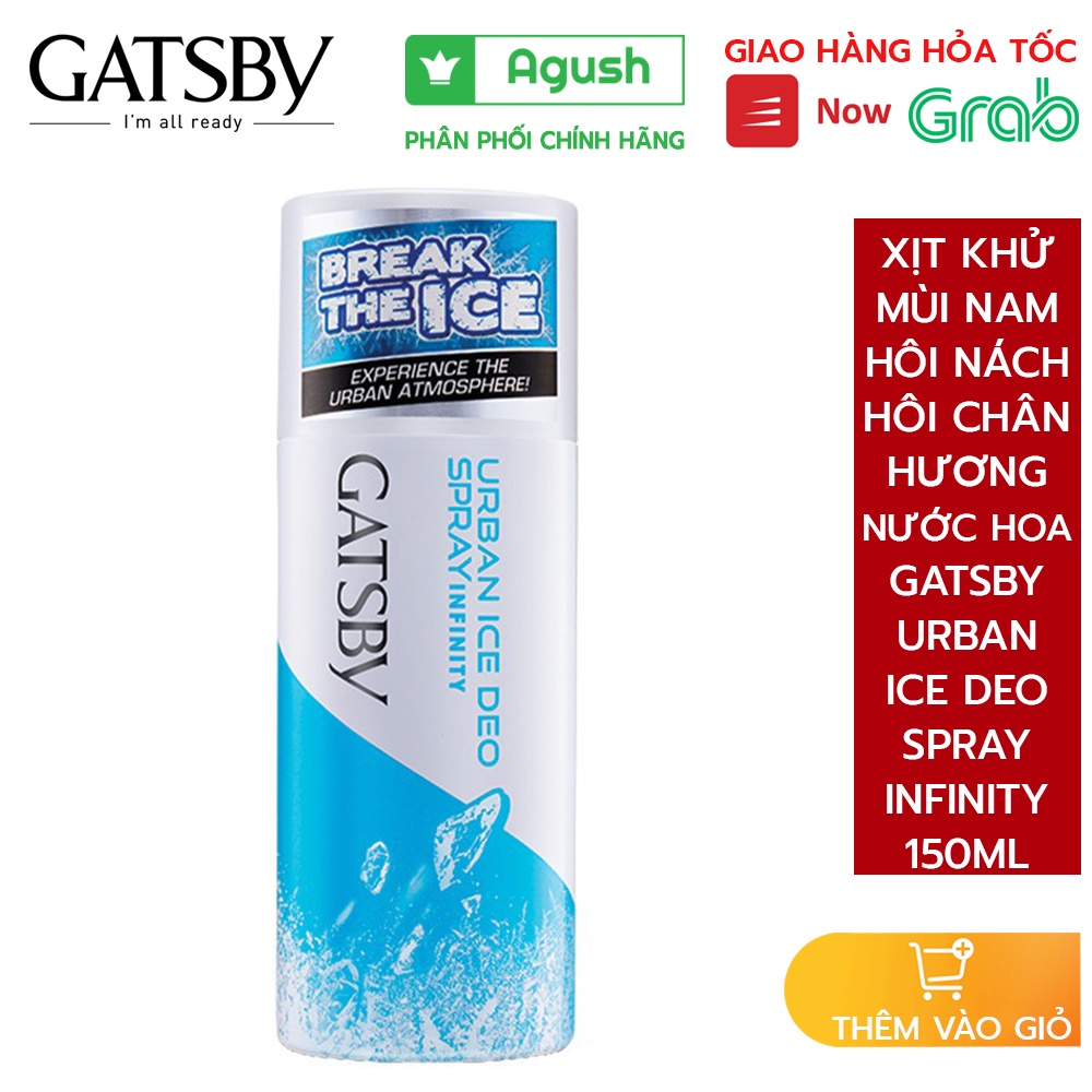 Xịt khử mùi nam ngăn hôi nách thơm chân Gatsby Urban Ice Deo Spray Infinity chai 150ml hương nước hoa thơm lâu