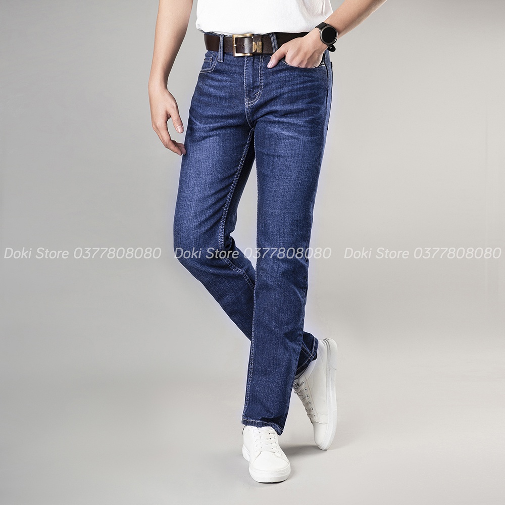 Quần Jean Nam Cao Cấp Màu Xanh Đậm DK-04 Dáng Ôm nhẹ, ống 17-18, Chất vải co giãn, thoáng mát - DOKI