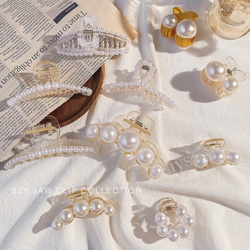 Kẹp tóc đính ngọc trai giả phong cách Hàn Quốc