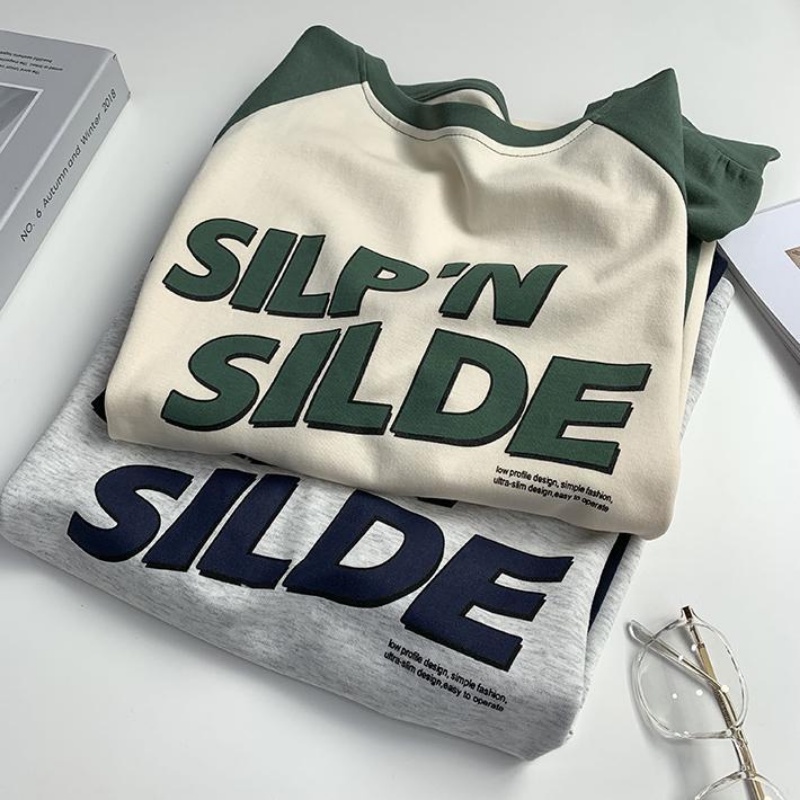 Áo Thun Raglan Tay Dài Dáng Rộng Màu Sắc Tương Phản Phong Cách Cổ Điển Thời Trang Mùa Thu Cho Nữ