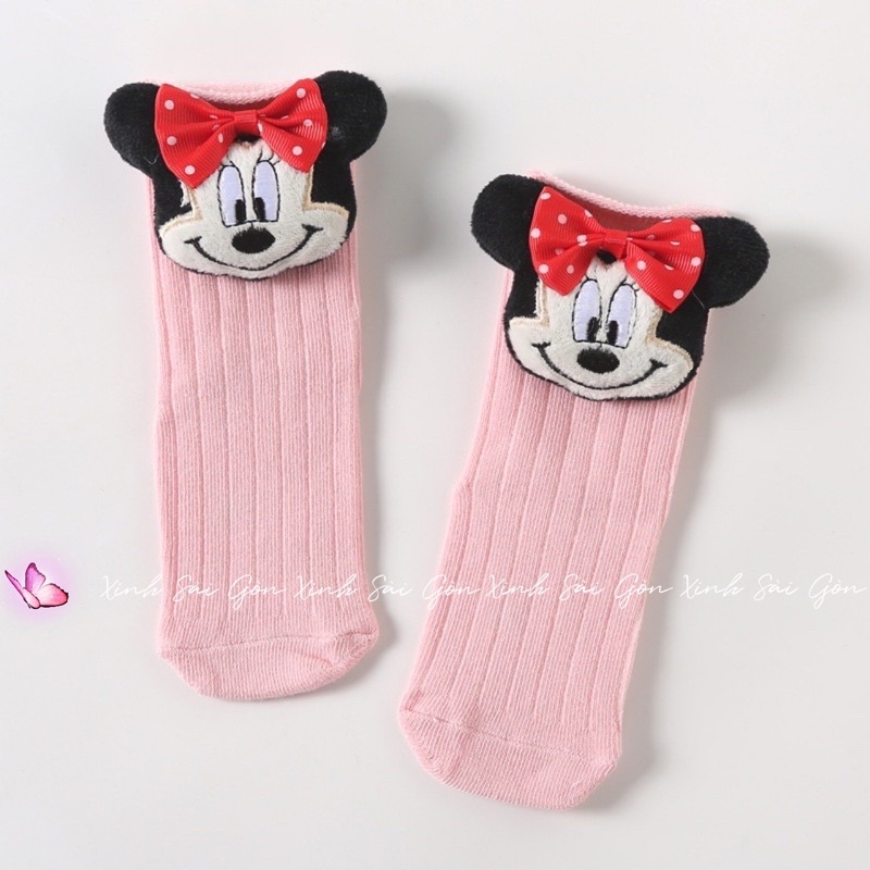 6m-2y Vớ cotton cổ cao Mickey Hồng cho bé gái