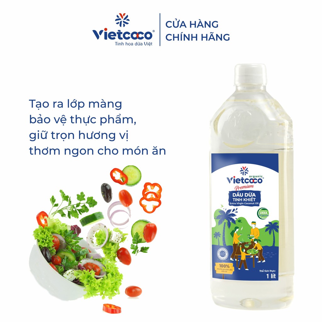 Dầu Dừa Vietcoco Nguyên Chất 1 lít - dầu dừa tinh khiết- DẦU DỪA NGUYÊN CHẤT ORGANIC MỸ PHẨM VIETCOCO