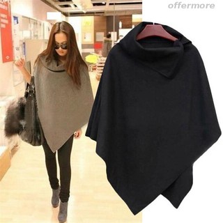 Áo choàng len cổ lọ dạng gập màu trơn thời trang cho nữ