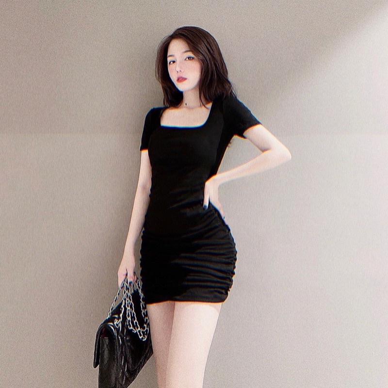 Đầm đen KIKAN DRESS thiết kế dáng ôm cổ vuông siêu xinh, Váy kiểu nữ dự tiệc dáng ngắn chất cotton co dãn | BigBuy360 - bigbuy360.vn