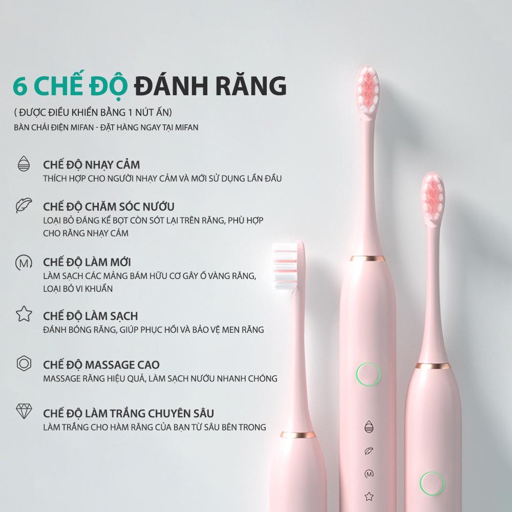 Bàn Chải Điện Máy Sóng Siêu Âm Công Nghệ Đức Tặng Kèm 4 Đầu Bàn Chải