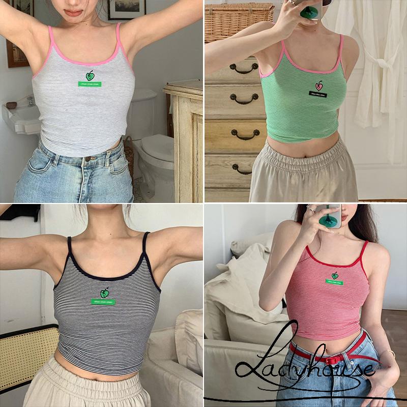 Áo Hai Dây Cổ Chữ U In Họa Tiết Trái Cây Màu Sắc Tương Phản Thời Trang Mùa Hè Cho Nữ