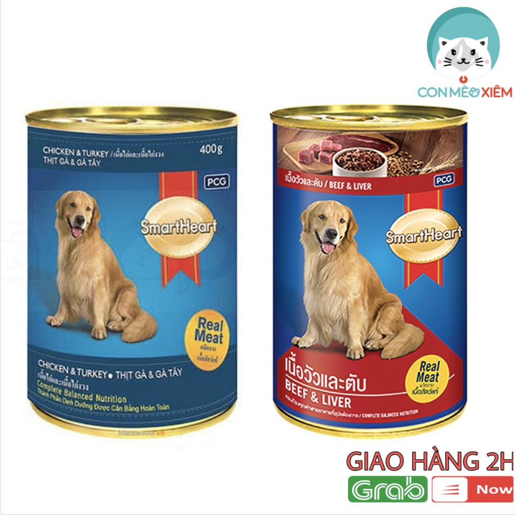 Pate cho chó Smart heart lon 400g vị gà bò, thức ăn tăng cân mập cún lớn con nhỏ Con Mèo Xiêm