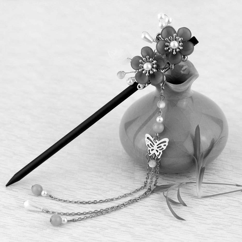 Trâm Cài Tóc Bằng Gỗ Đính Hoa Tua Rua Phong Cách Cổ Điển Cho Nữ