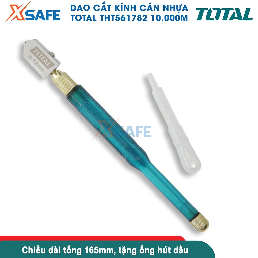 Dao cắt kính TOTAL THT561782 165mm Bút cắt kiếng tay cầm nhựa linh hoạt, bền chắc, lưỡi dao sắc bén, kèm 1 ống hút dầu