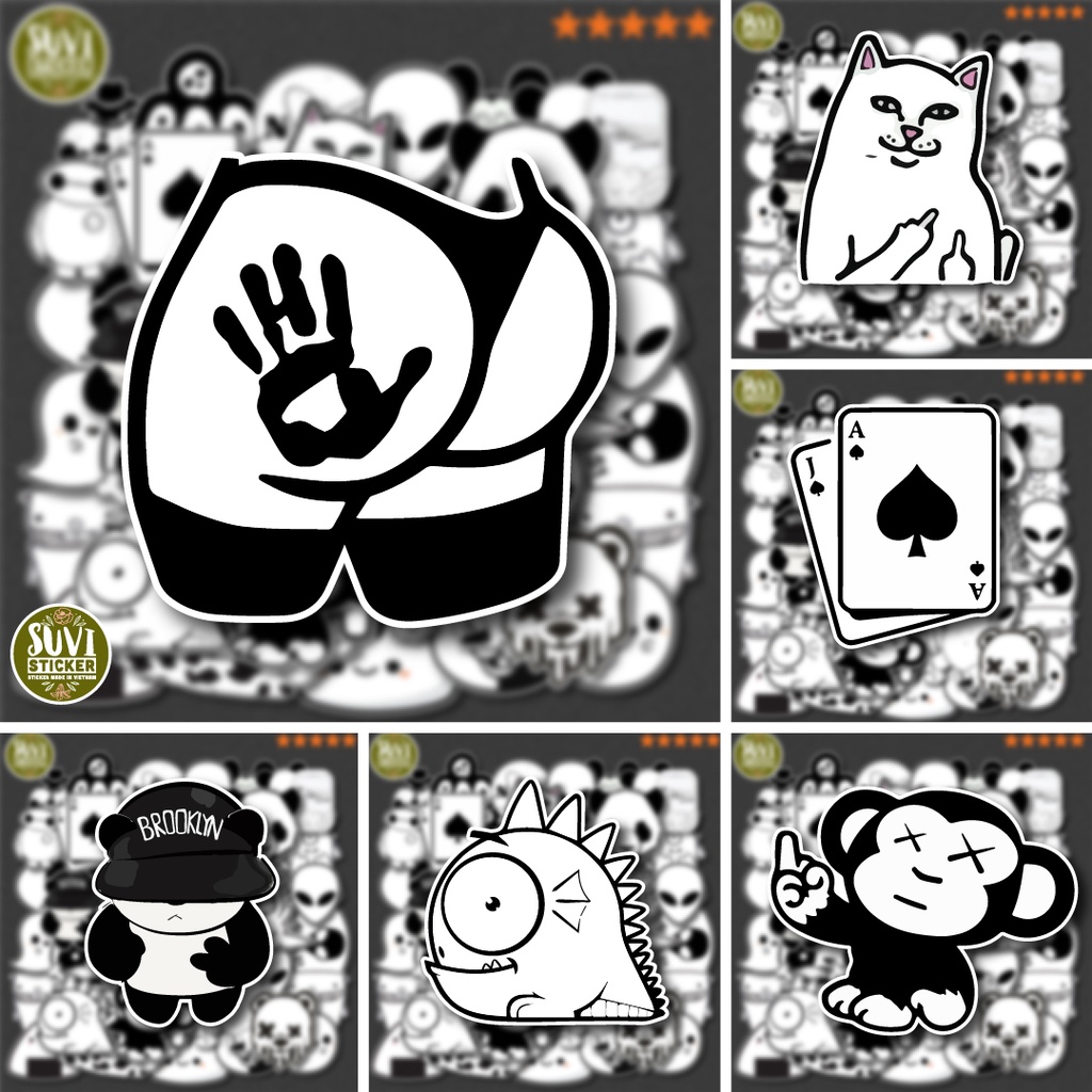 50 Sticker Black White Trắng Đen chống nước sticker dán mũ bảo hiểm, laptop, điện thoại, đàn guitar, vali. MSP: SV45