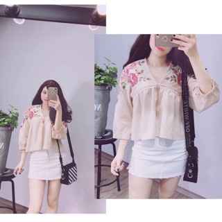 Áo baby doll thêu hoa nổi