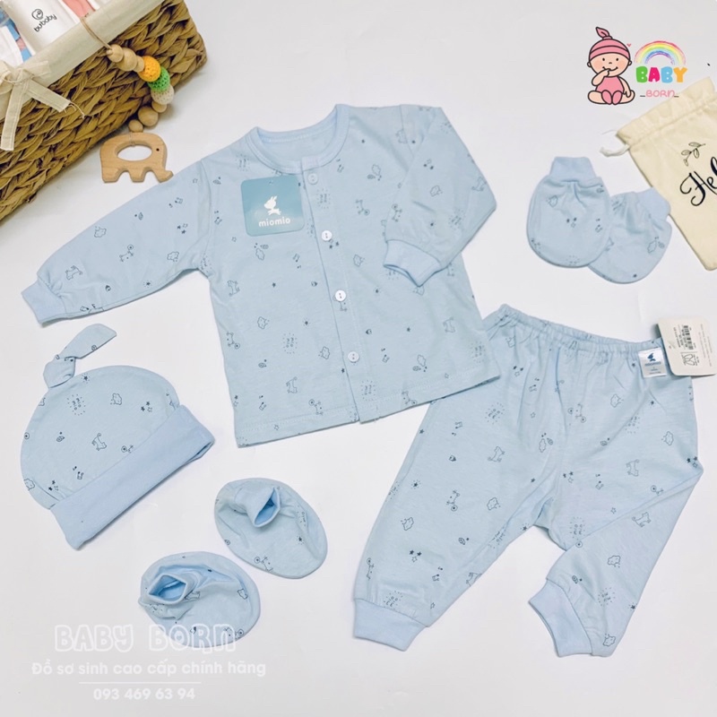 Miomio - Bộ sơ sinh cúc giữa cotton mỏng, mềm mát, an toàn cho bé