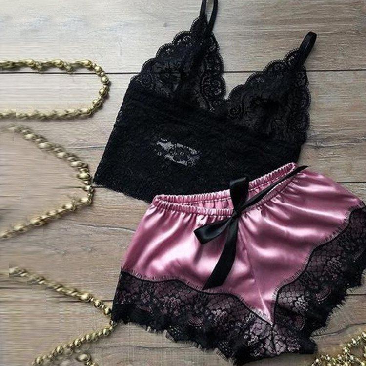 Bộ Đồ Ngủ Hai Dây Phối Ren Gợi Cảm Cho Nữ