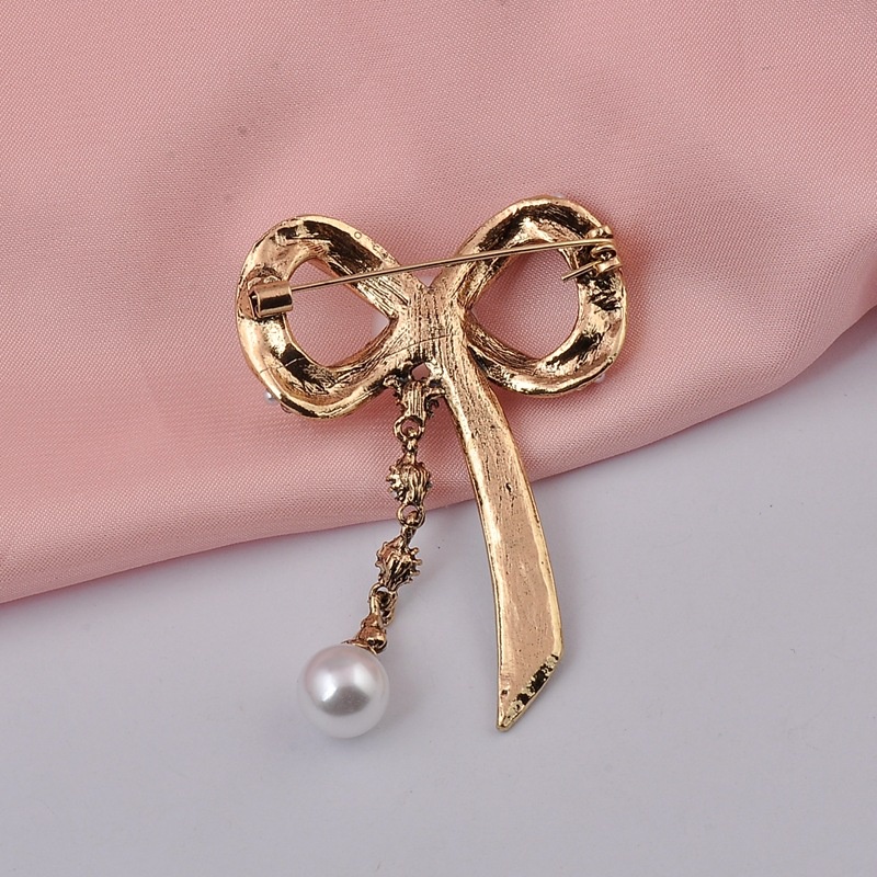 Ghim Cài Áo Hình Nơ Đính Đá Và Ngọc Trai Sang Trọng