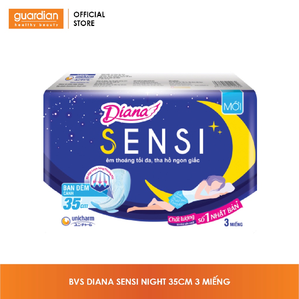 Băng vệ sinh ban đêm Diana Sensi Night có cánh 35cm (3 miếng)