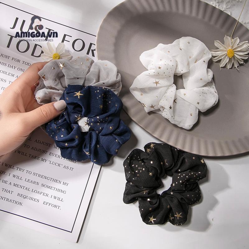 Dây Cột Tóc Cỡ Lớn Họa Tiết Ngôi Sao Phong Cách retro