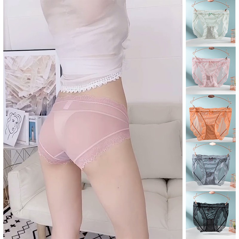 Quần Lót Cotton Phối Ren Lưới Trong Suốt Thoáng Khí Quyến Rũ Cho Nữ