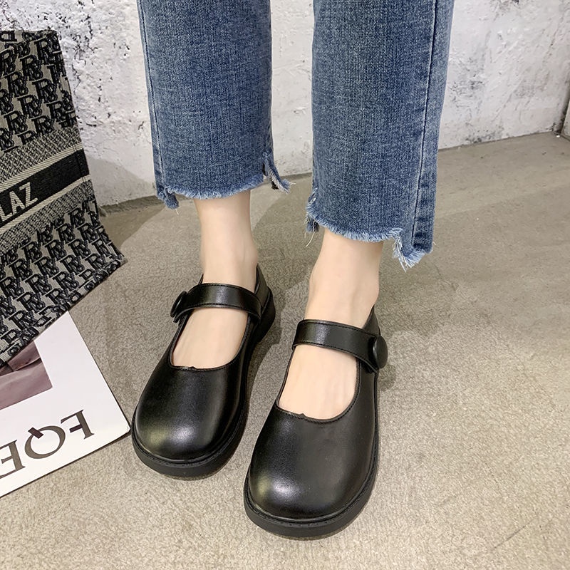Oeggeo shop Giày Búp Bê Đế Bệt Có Nút Thẳng Cho Nữ