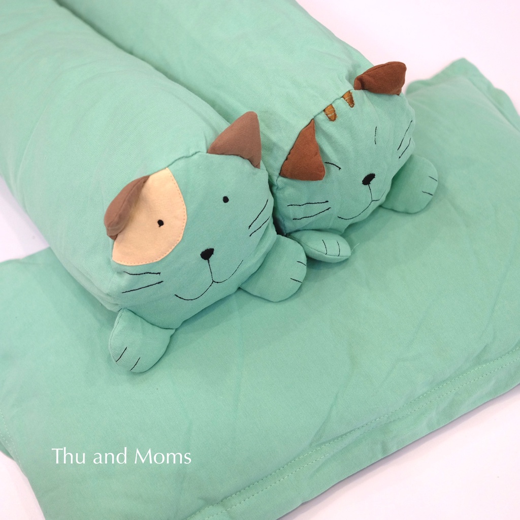 Bộ gối và vỏ gối cho bé sơ sinh Hikosen Cara Nhật Bản vải cotton tự nhiên mềm mát V-Z18-151 và vỏ V-BZ19-014