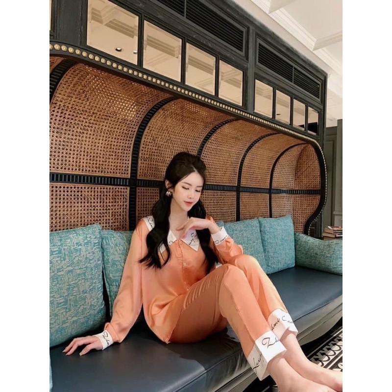 Bộ ngủ lụa - Đồ ngủ pijama chữ ký phi lụa satin loại 1 tay dài quần dài