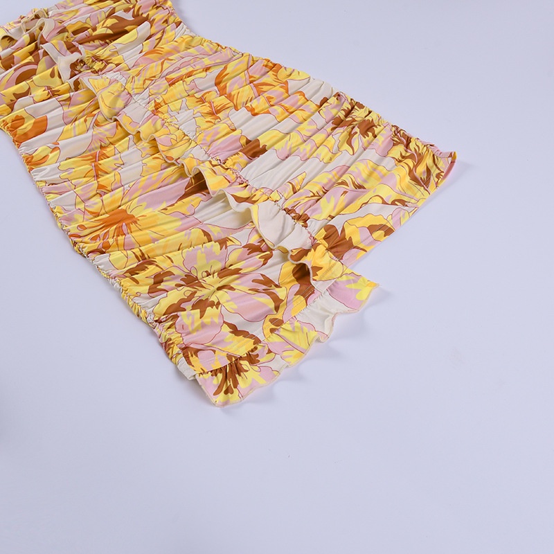 Đầm Hoa Trễ Vai Xếp Ly Thời Trang Đường Phố Nữ Tính