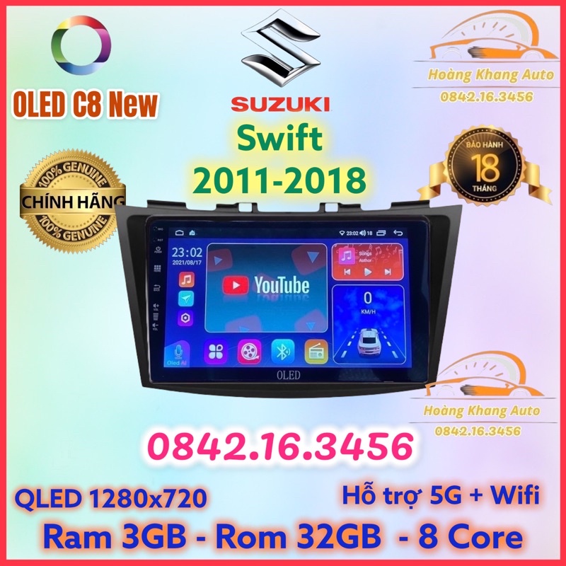 Màn hình android OLED C8 New theo xe Swift 2011 - 2018  kèm dưỡng và jack nguồn zin theo xe