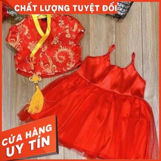 Hanbok gấm cho bé gái màu đỏ
