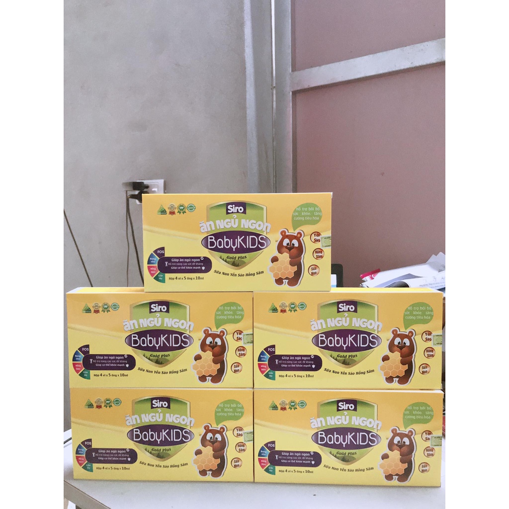 Siro ăn ngủ ngon baby kids gold plus sữa non, yến sào, hồng sâm (20 ống x 10ml)