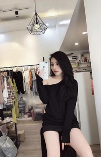 Áo thun lệch vai 2 màu đen trắng