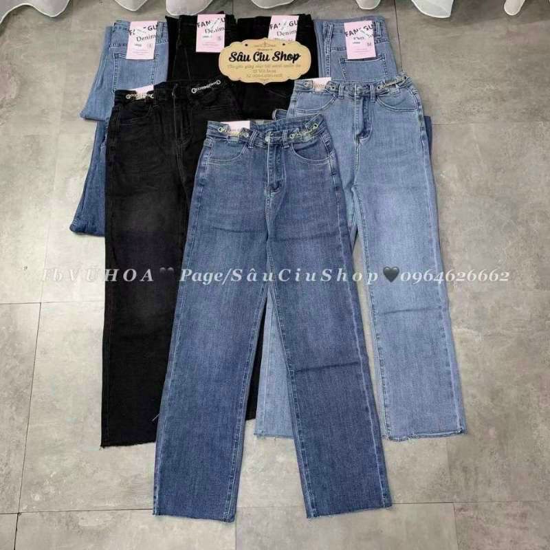 quần bò ống đứng xích eo