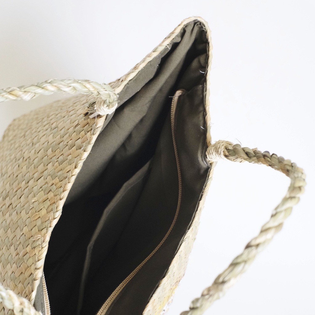 Giỏ cỏ bàng đan tay quai xách bàng se vẽ hoa cúc